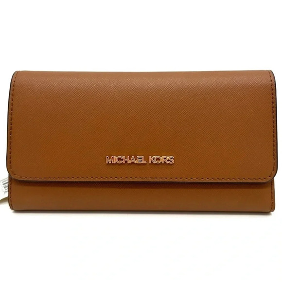 Michael Kors Large Trifold Wallet Luggage Brown - Picture 1 of 8